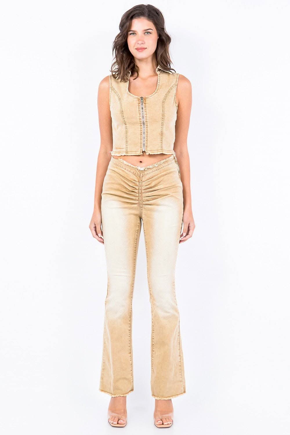 V-cut ruched mid flare pants - Love Salve